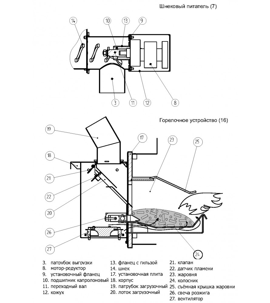 Горелка пеллетная чертежи